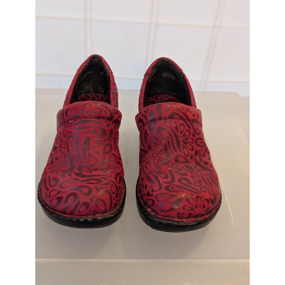 BOC Born Concept Red Tooled Leather Clogs Slip On Professional Nursing